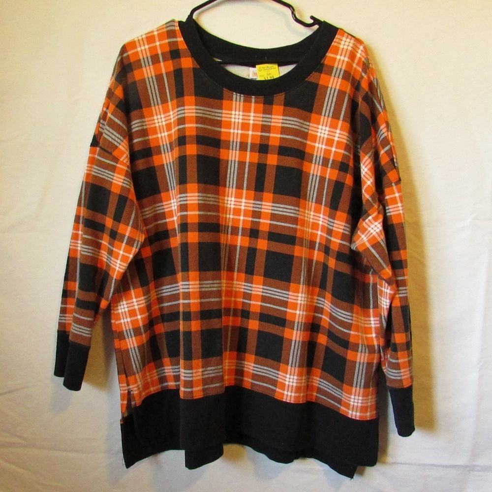 LuLaRoe Orange and Black Plaid Sweatshirt